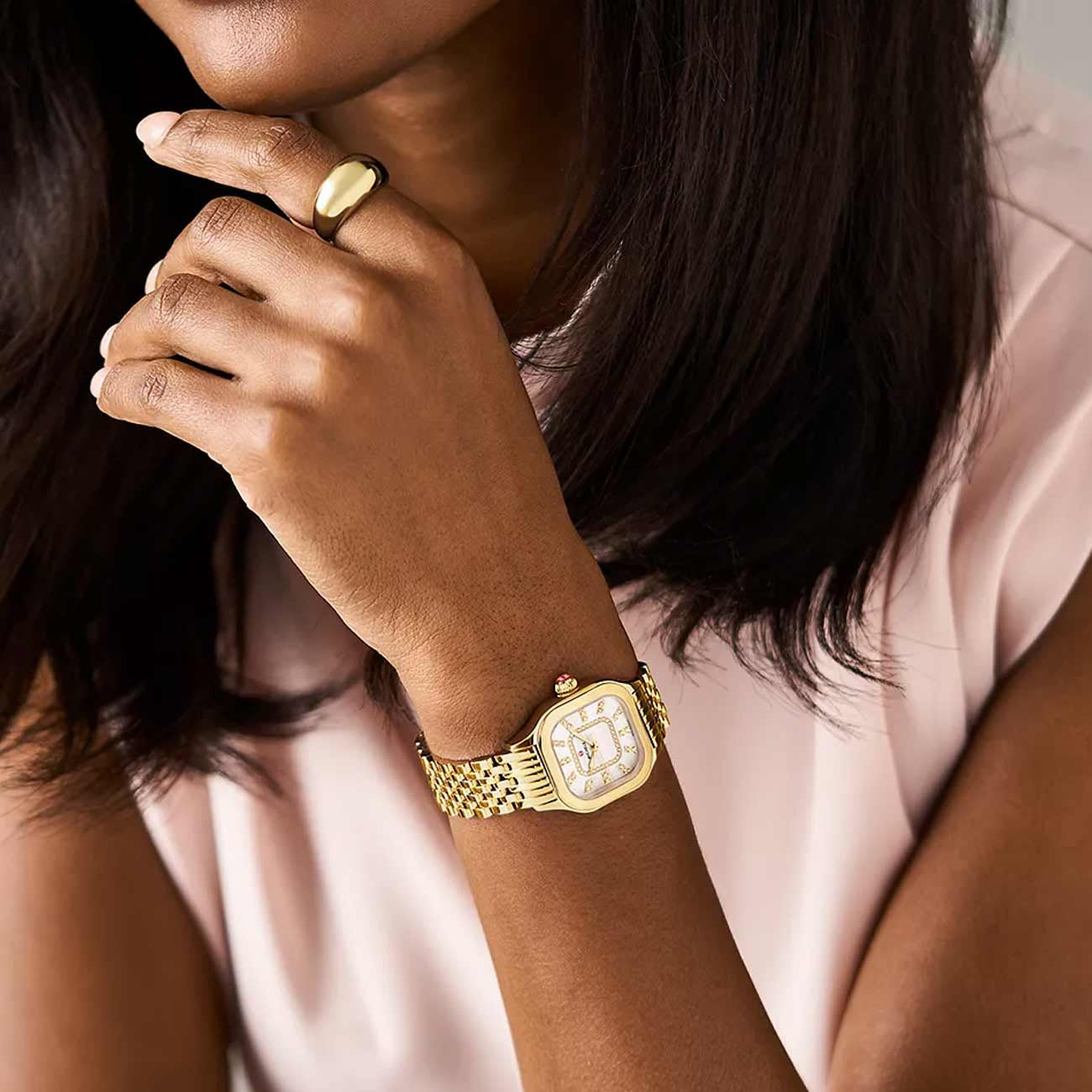 Michele Meggie Mother of Pearl Diamond Dial Gold Plated Watch