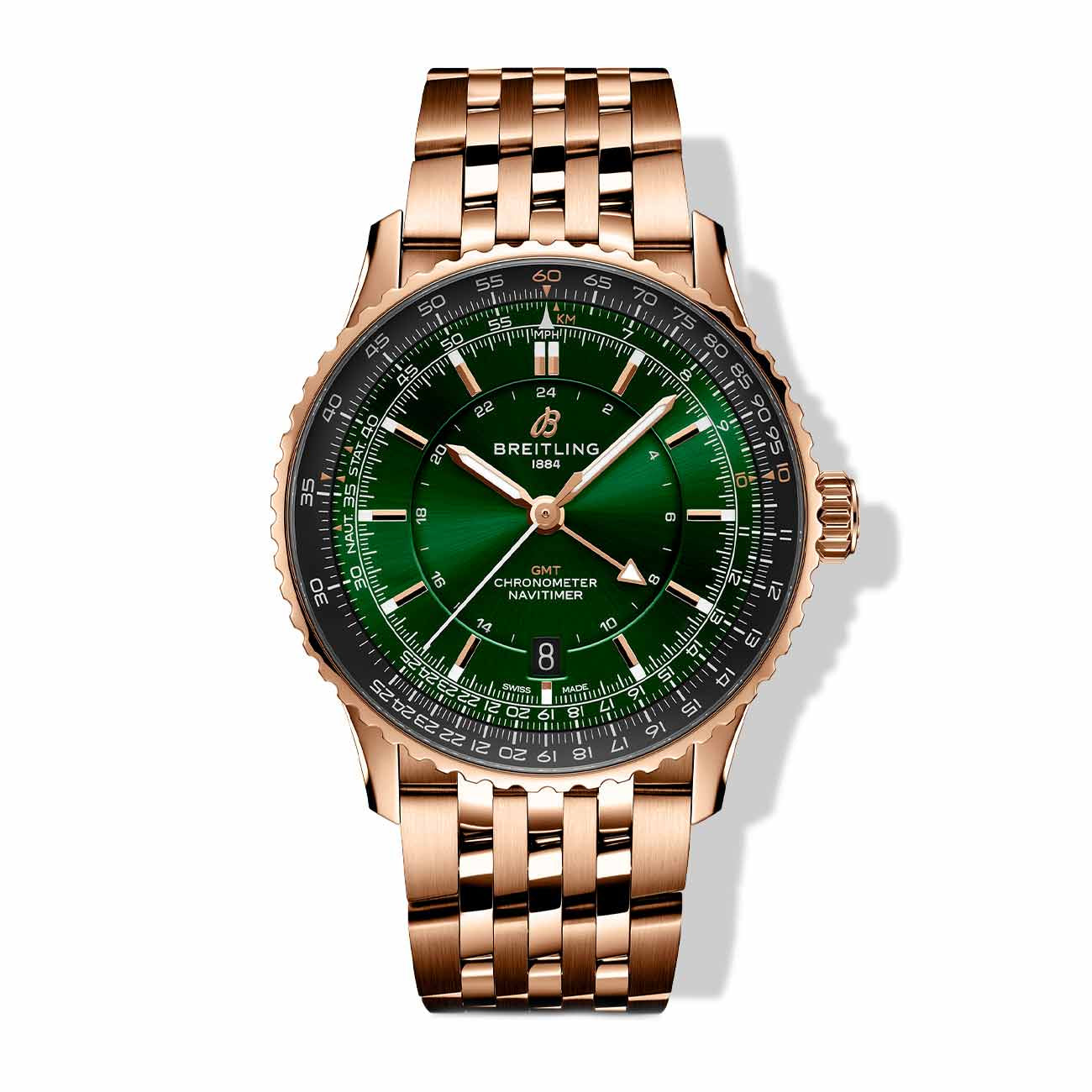 Breitling Navitimer Automatic GMT 41 Emerald Green Dial on 18K Red Gold Bracelet- 41mm