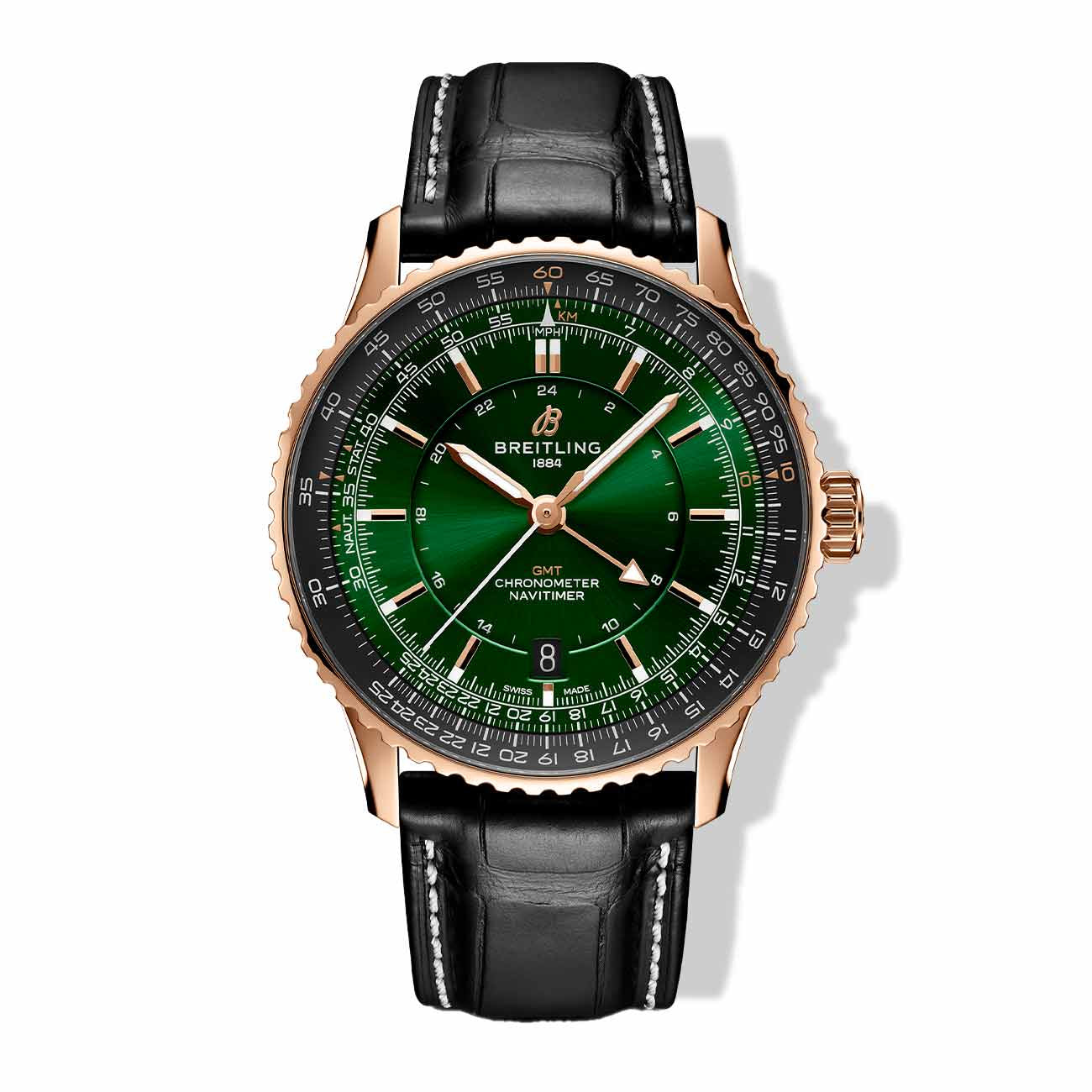 Breitling Navitimer Automatic GMT 41 Emerald Green Dial on Alligator Leather- 41mm