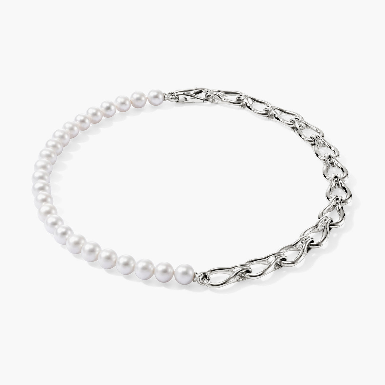 John Hardy Surf Freshwater Pearl Silver Link Choker