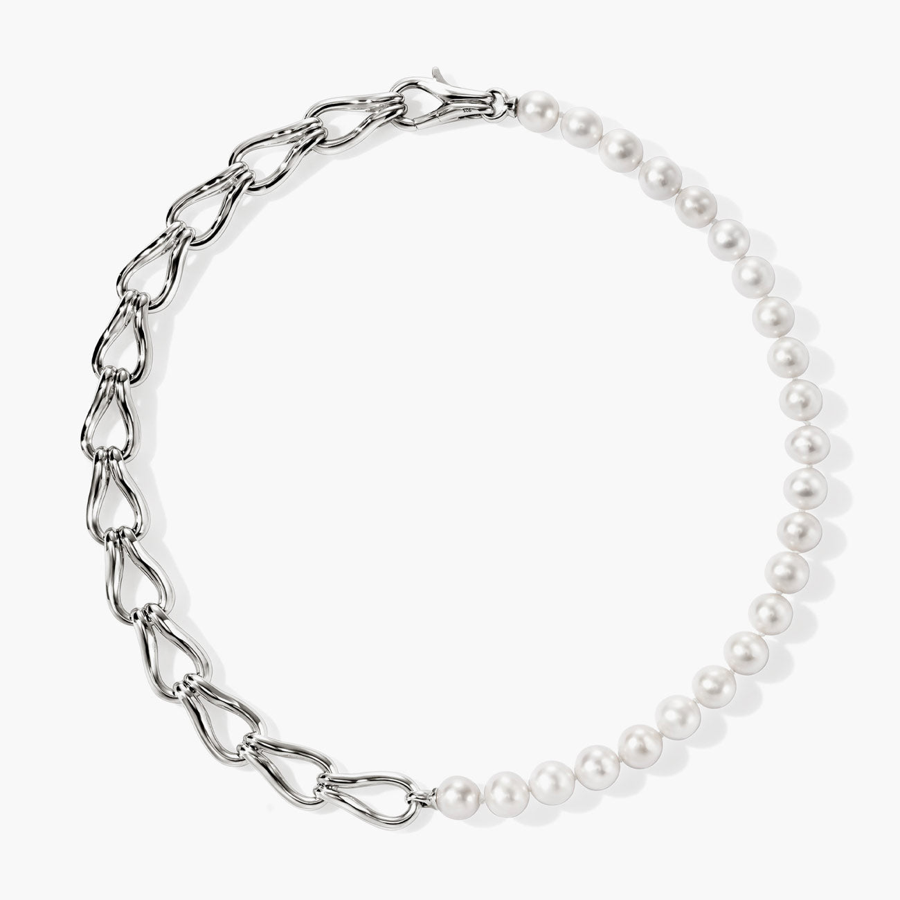 John Hardy Surf Freshwater Pearl Silver Link Choker
