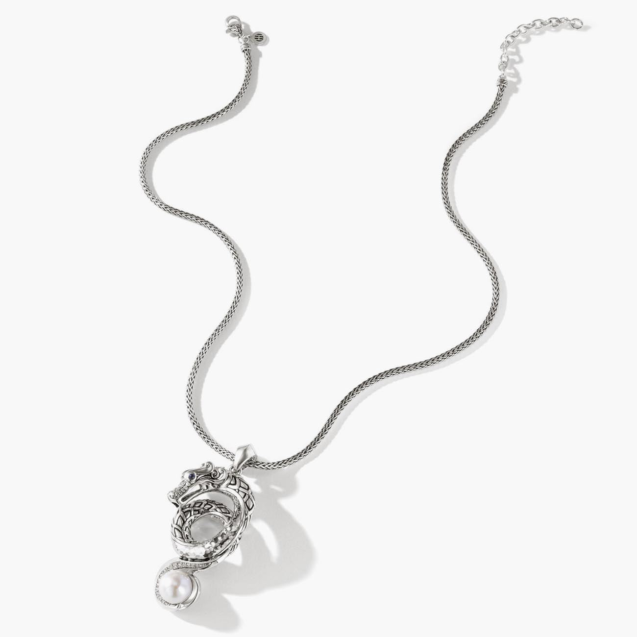 John Hardy Legends Naga Pave Diamond and Pearl Dragon Pendant
