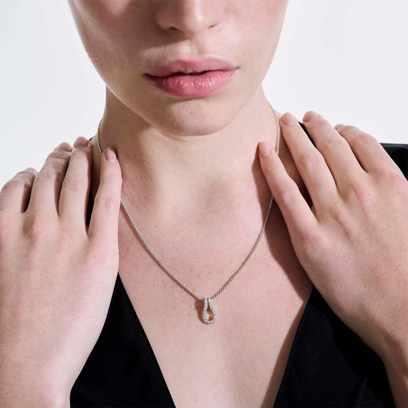 John Hardy Surf Silver Diamond Pave Link Pendant on Rolo Chain Necklace