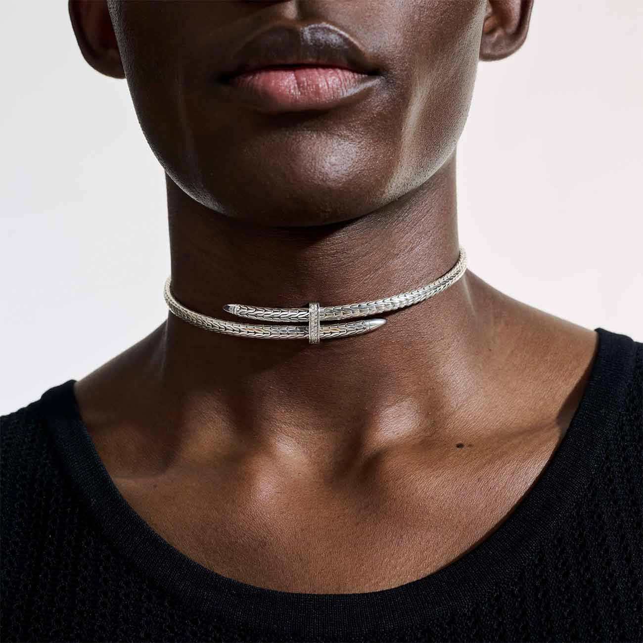 John Hardy Spear Pavé Diamond Flex Coil Choker
