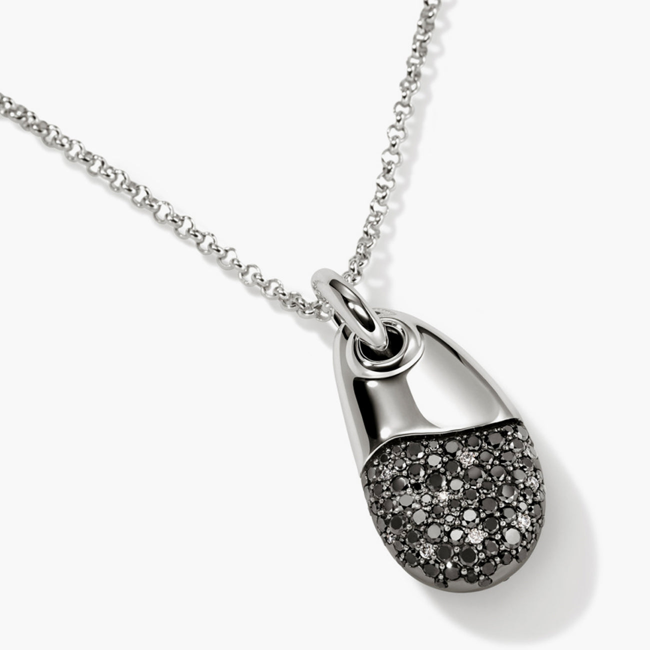 John Hardy Pebble Black Sand Diamond Pavé Silver Necklace