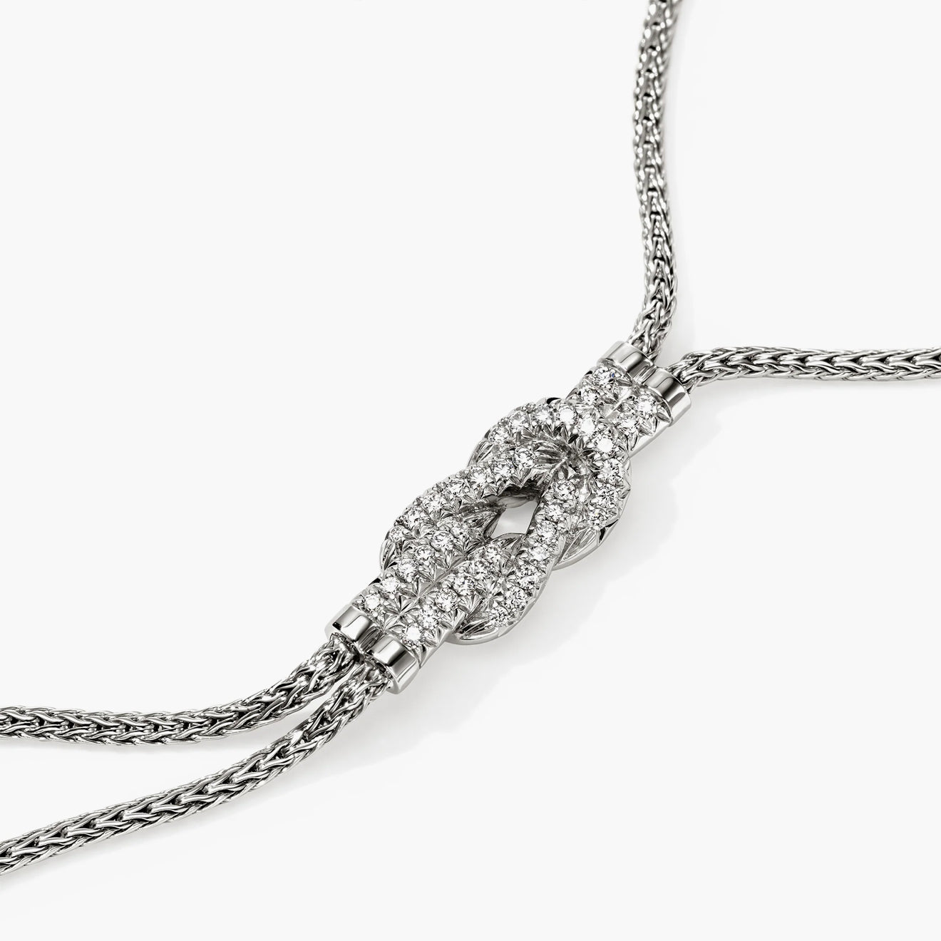 John Hardy Love Knot Silver Y Necklace with Diamond Pave