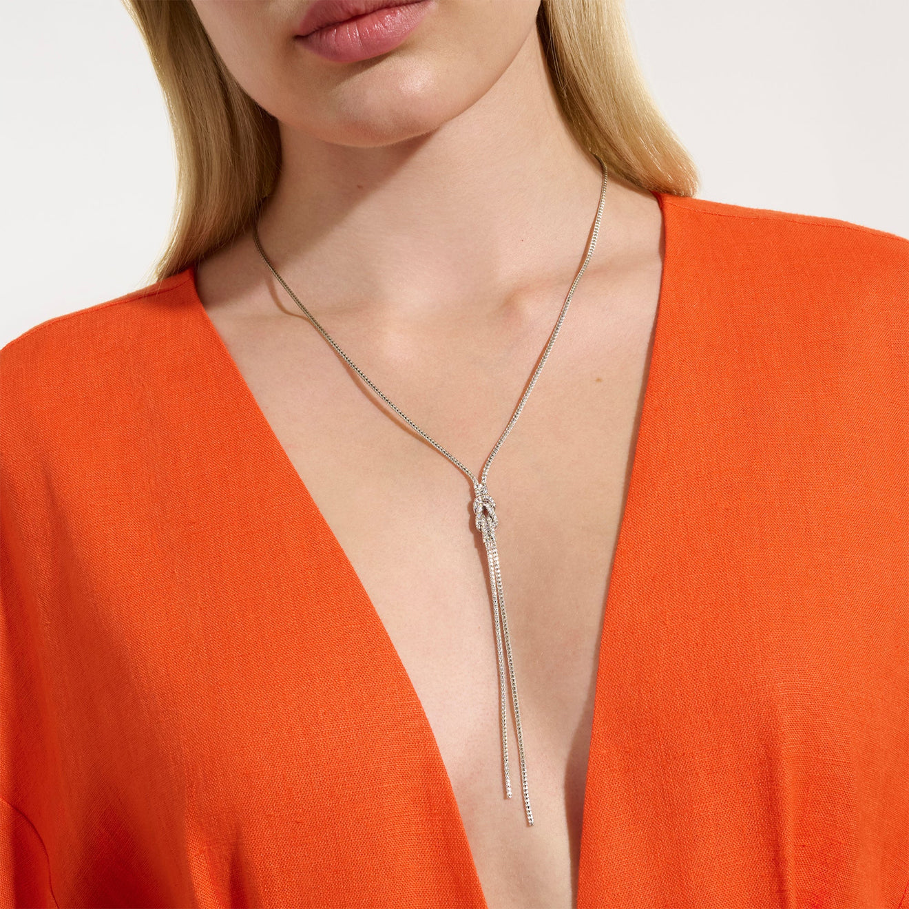 John Hardy Love Knot Silver Y Necklace with Diamond Pave