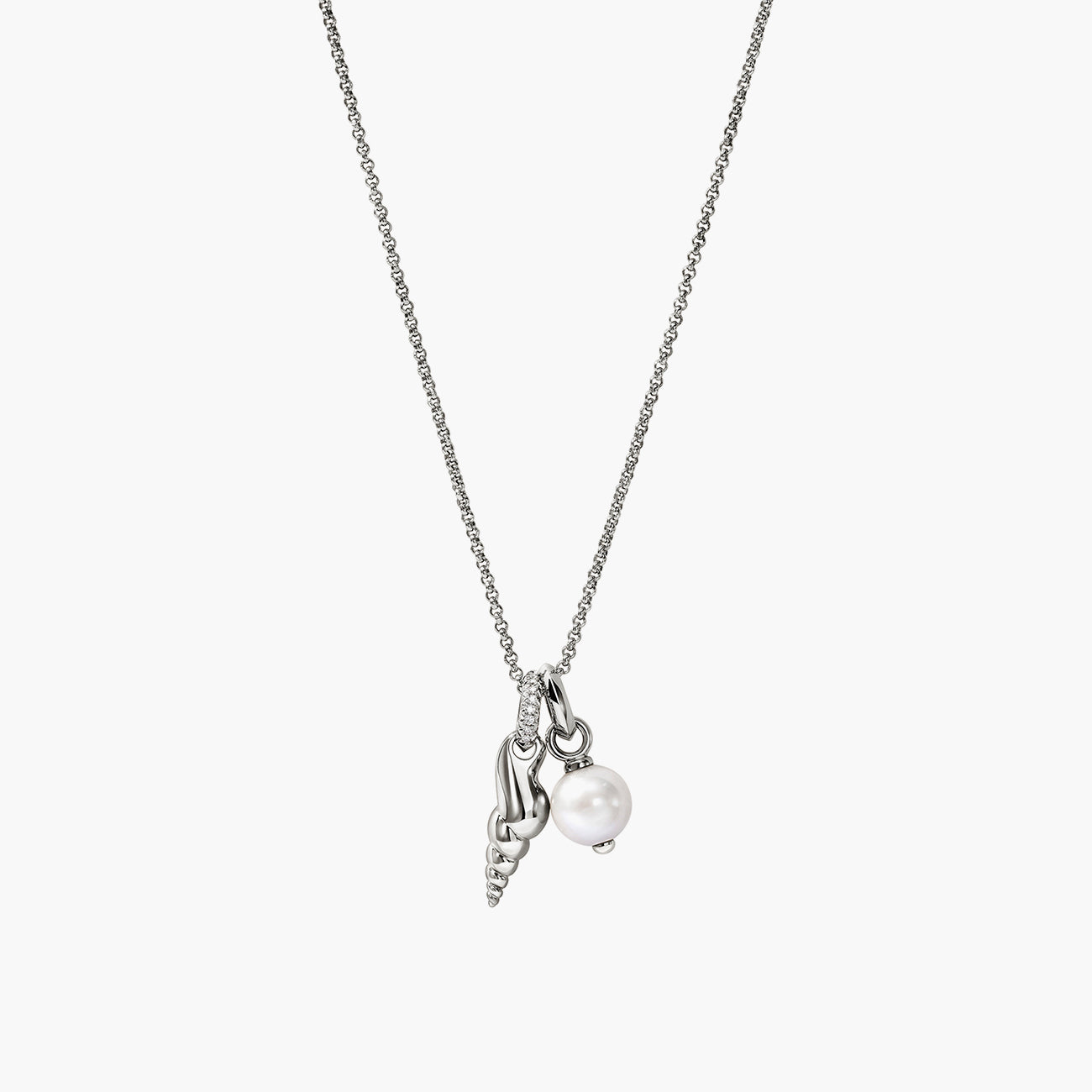 John Hardy Modern Talisman Diamond and Pearl Seashell Necklace