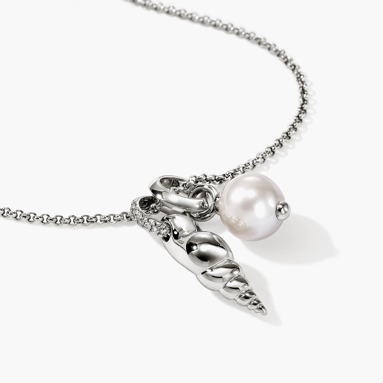John Hardy Modern Talisman Diamond and Pearl Seashell Necklace