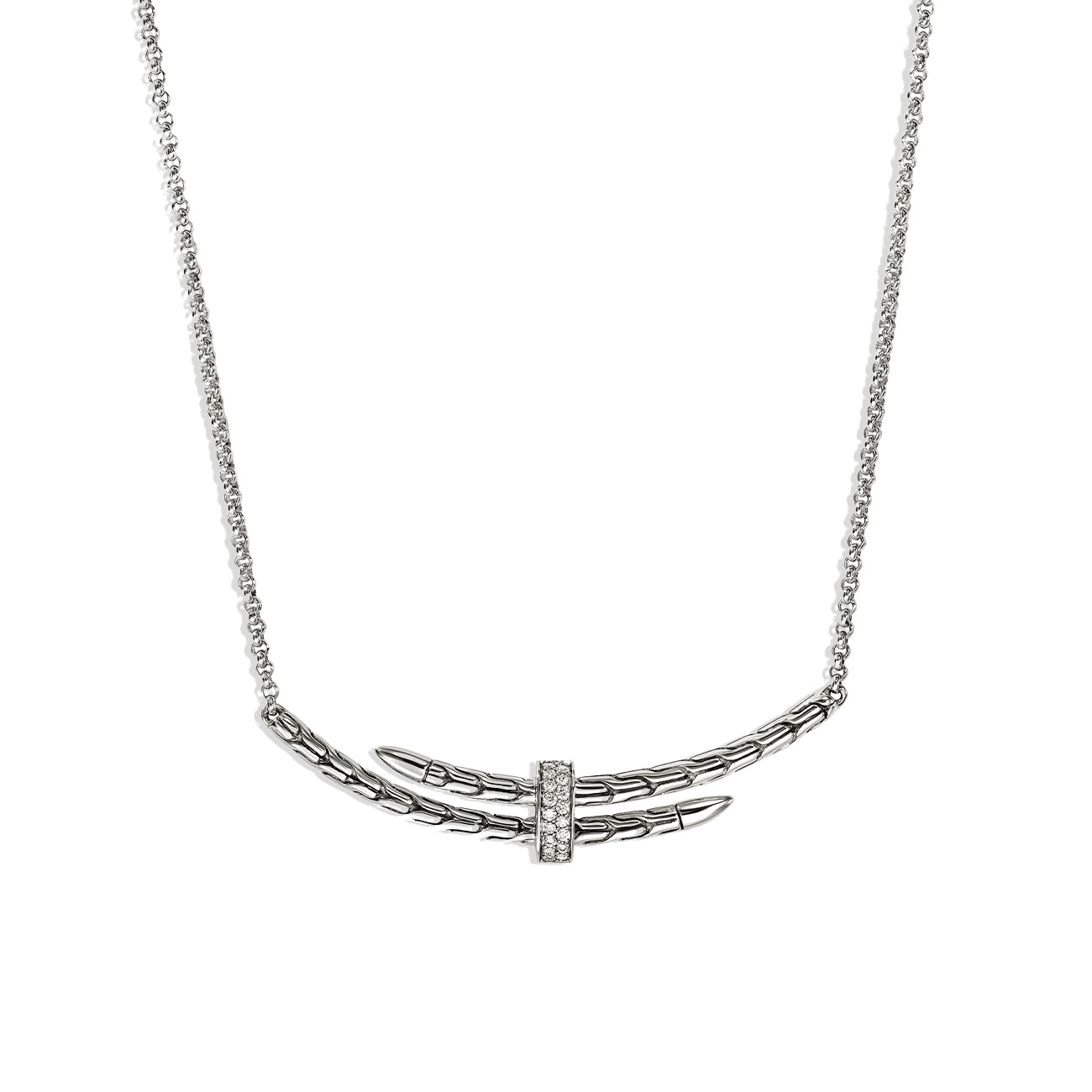 John Hardy Spear Silver Diamond Pavé Station Necklace