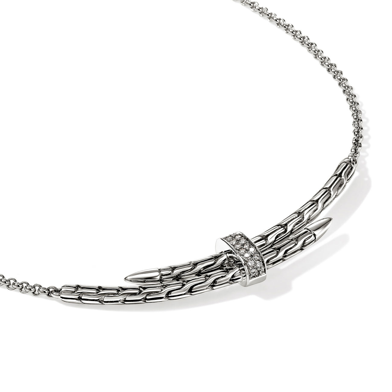 John Hardy Spear Silver Diamond Pavé Station Necklace