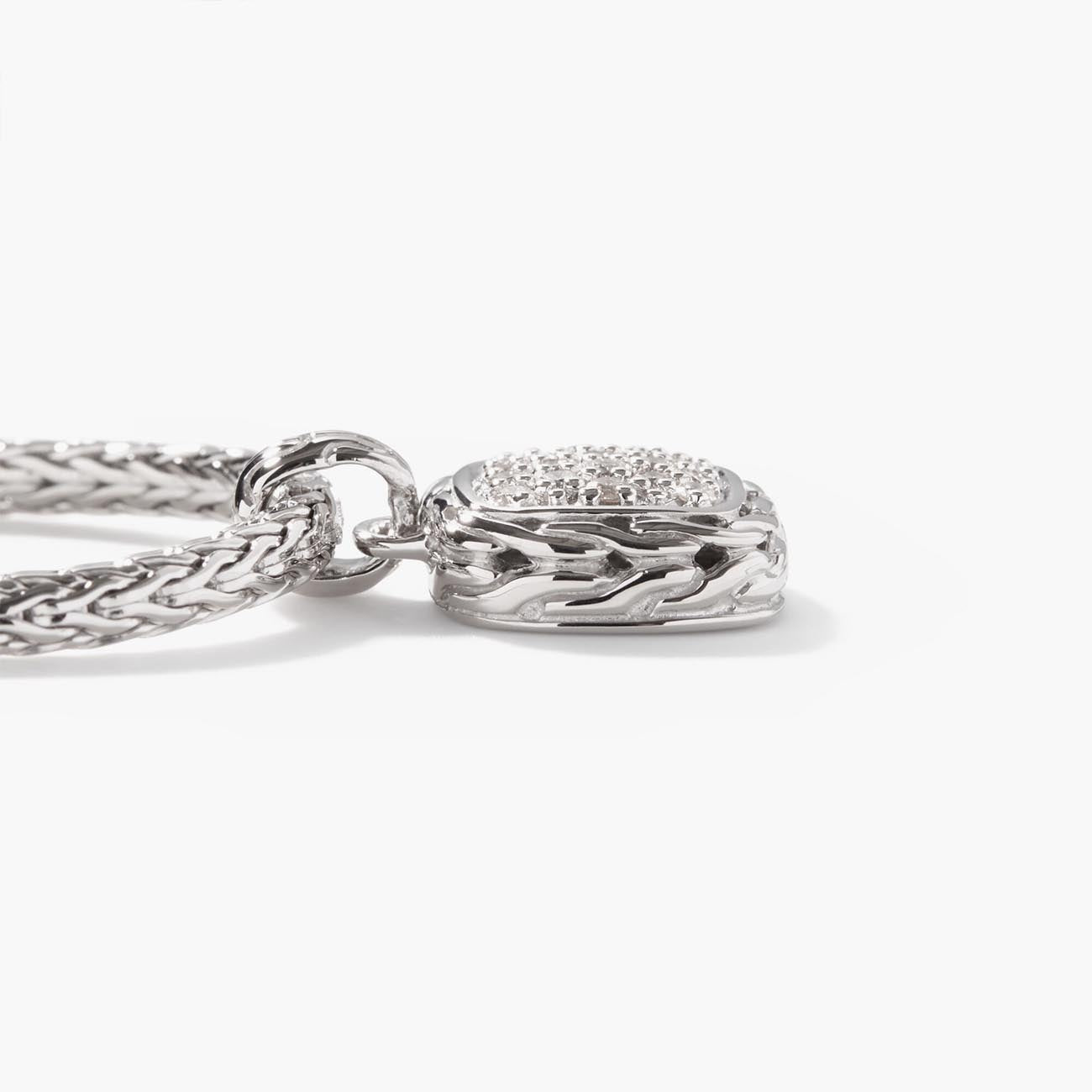 John Hardy Icon Silver Diamond Square Drop Pendant Necklace