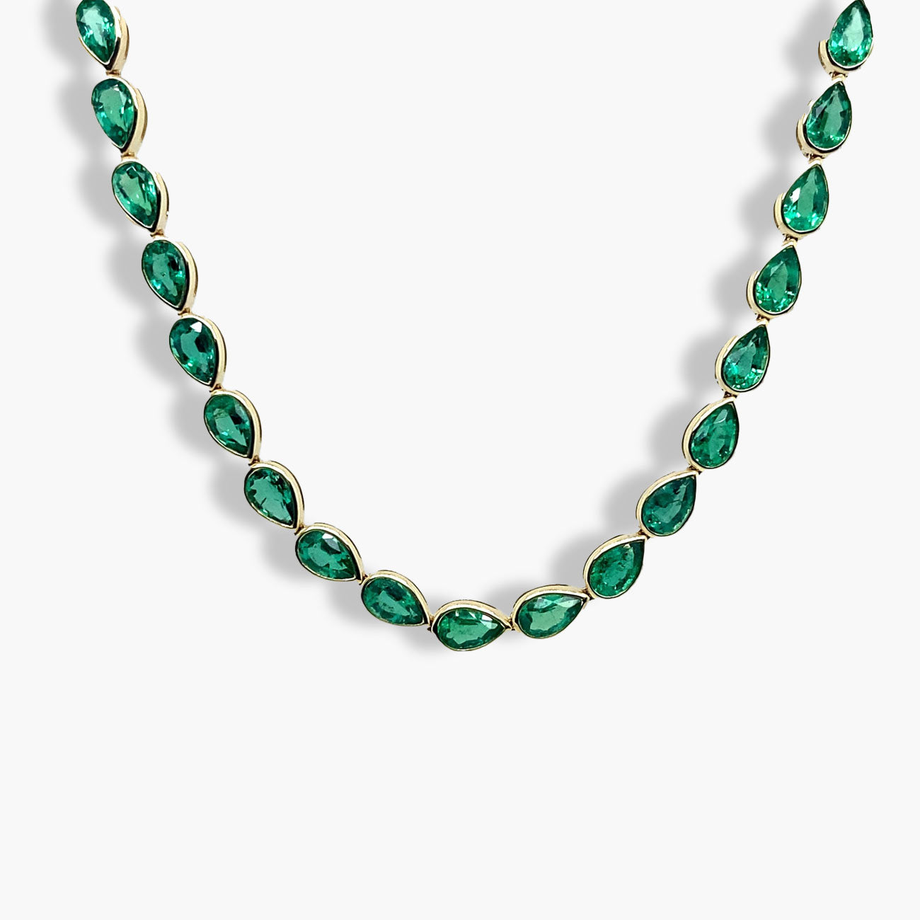 Private Label Emerald Pear-Shaped Tennis Necklace in 18K Yellow Gold