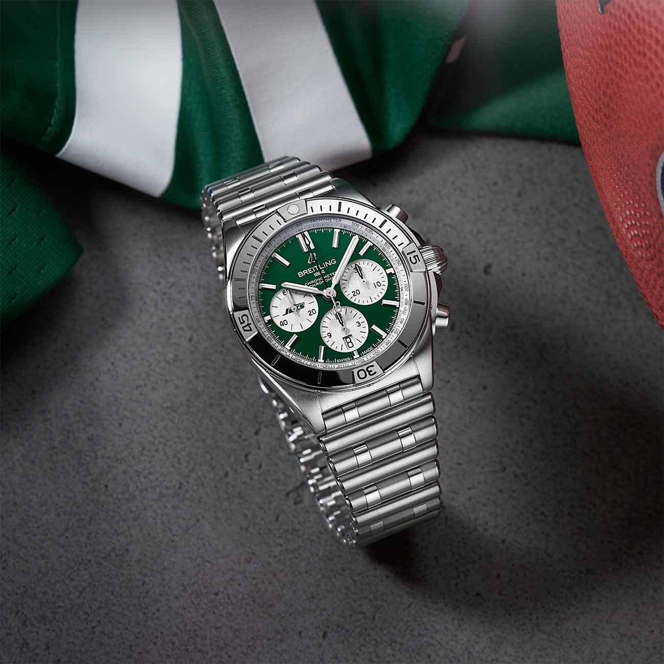Breitling Chronomat B01 NFL New York Jets Edition with a Rouleaux Steel Bracelet - 42mm