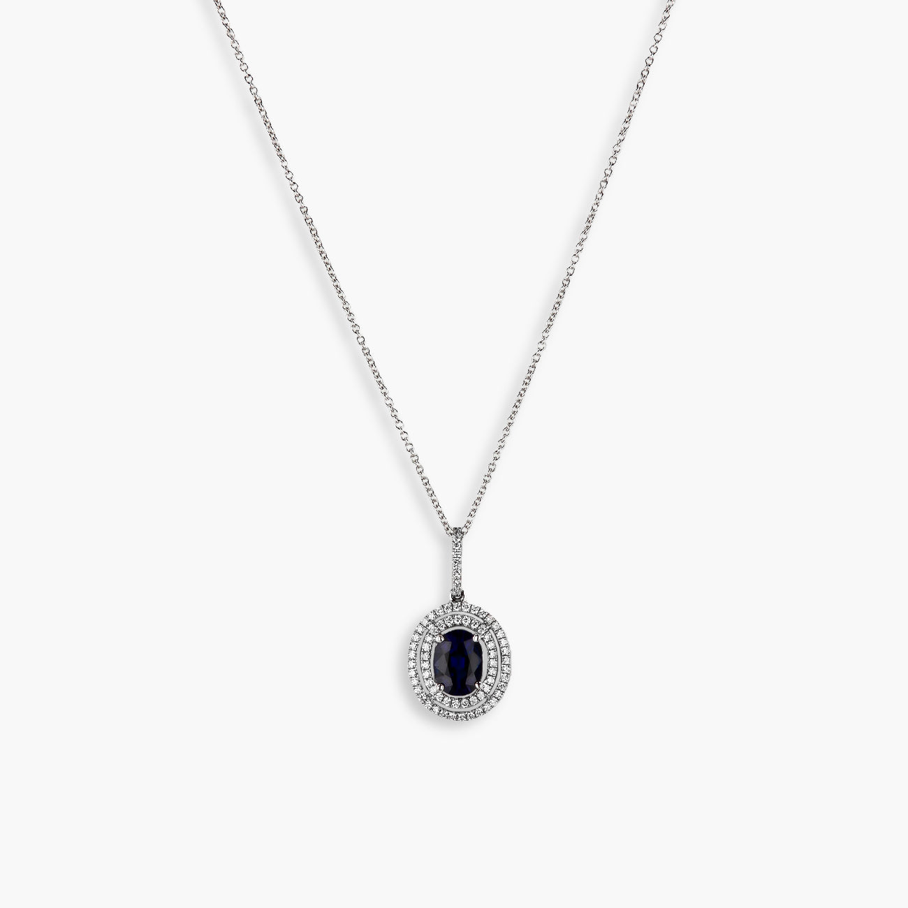 Blue Sapphire Double Halo Oval Pendant