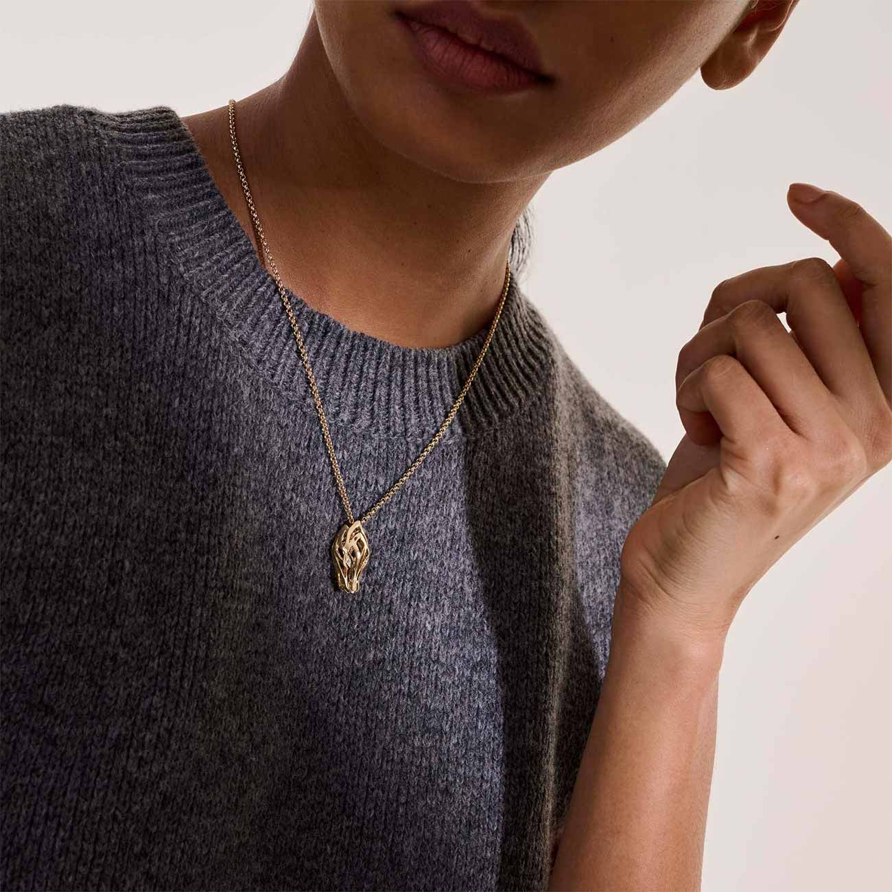 John Hardy Naga Diamond Pendant Necklace in 14K Yellow Gold