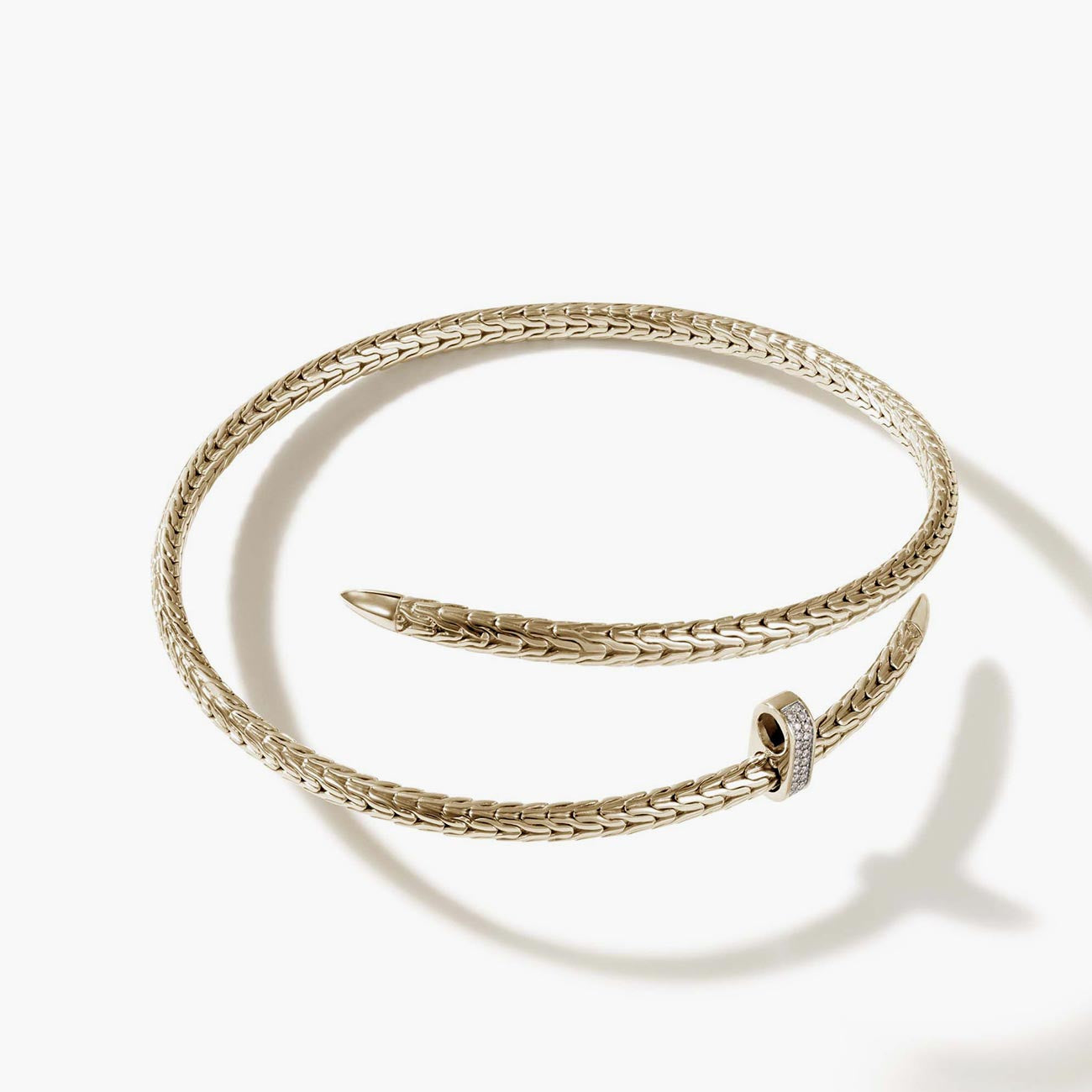 John Hardy Spear Pavé Diamond 14K Yellow Gold Flex Coil Choker