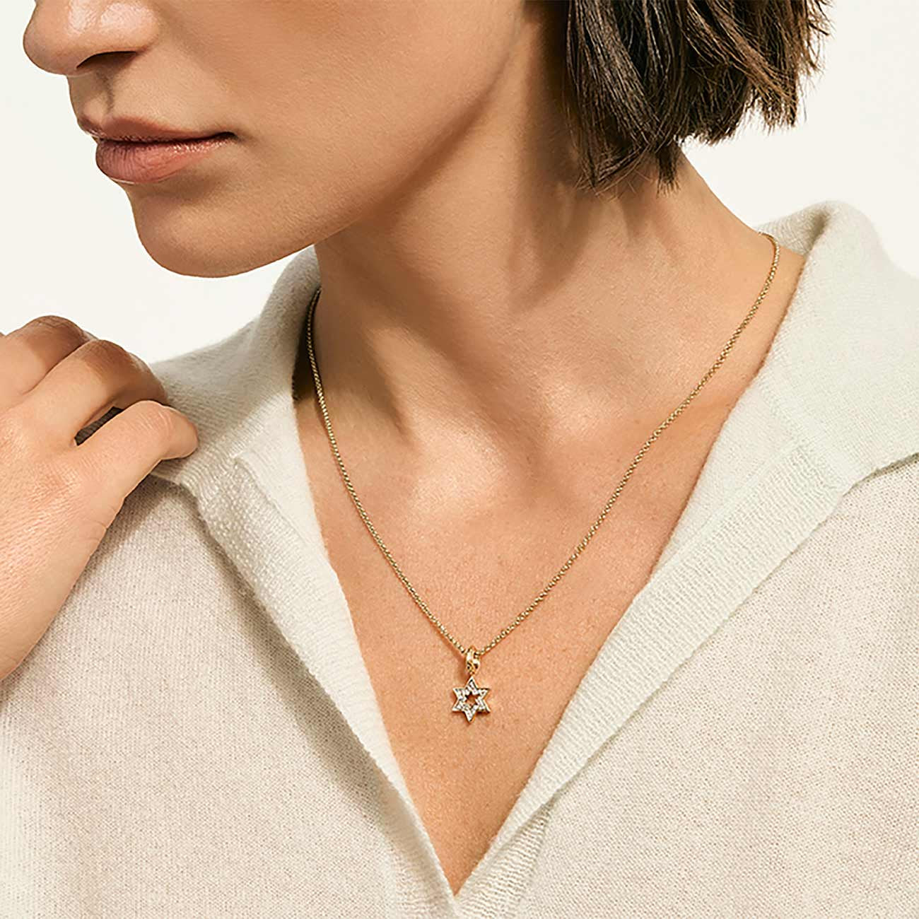 John Hardy Essentials Diamond Pave Gold Star of David Necklace