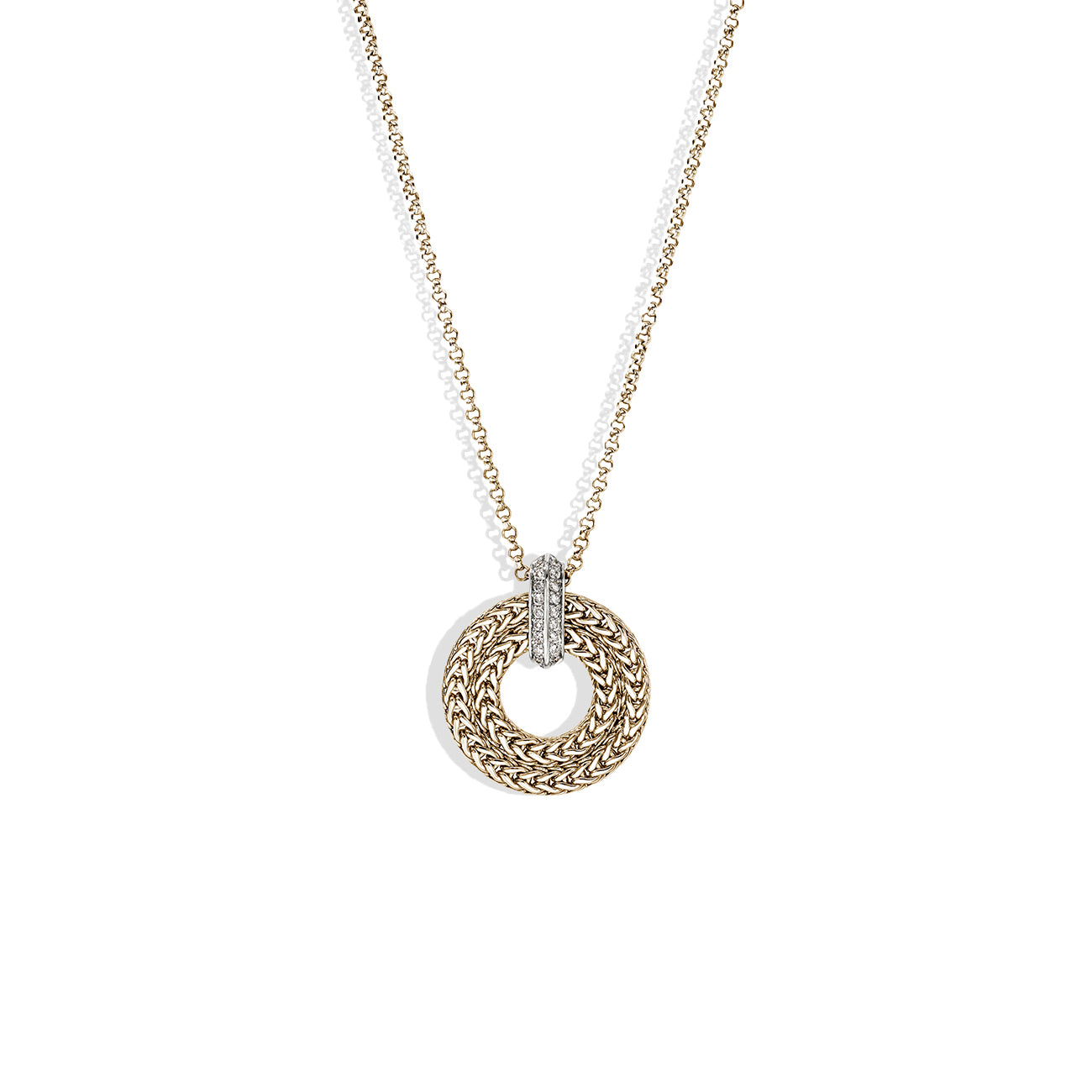 John Hardy Icon Link Diamond Pave Gold Round Necklace
