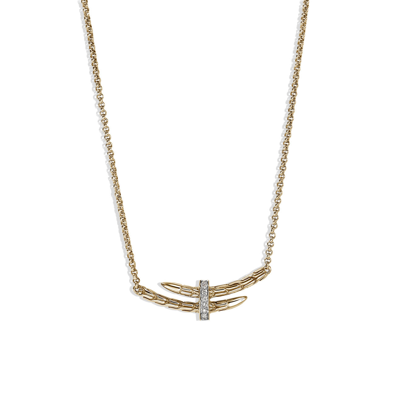 John Hardy Spear Small Gold Diamond Pavé Station Necklace
