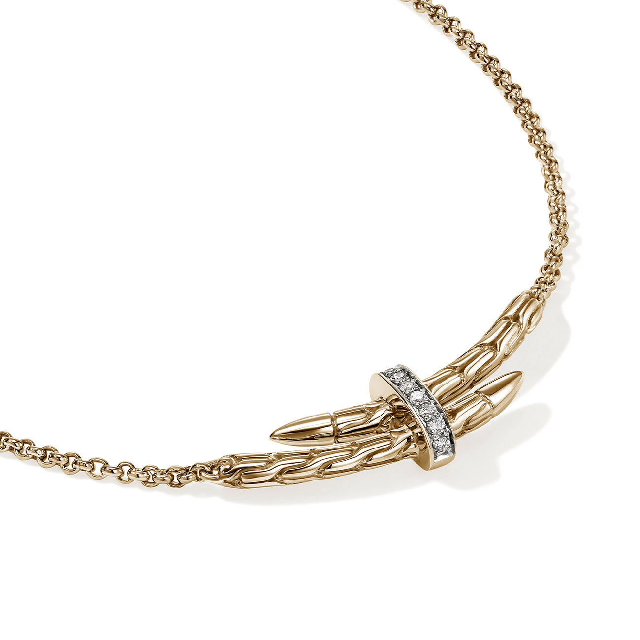 John Hardy Spear Small Gold Diamond Pavé Station Necklace
