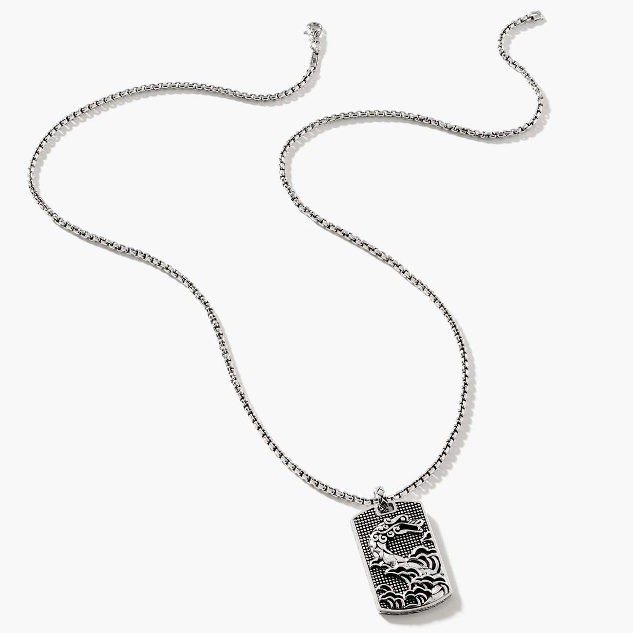 John Hardy Legends Naga Silver Dog Tag Pendant Necklace