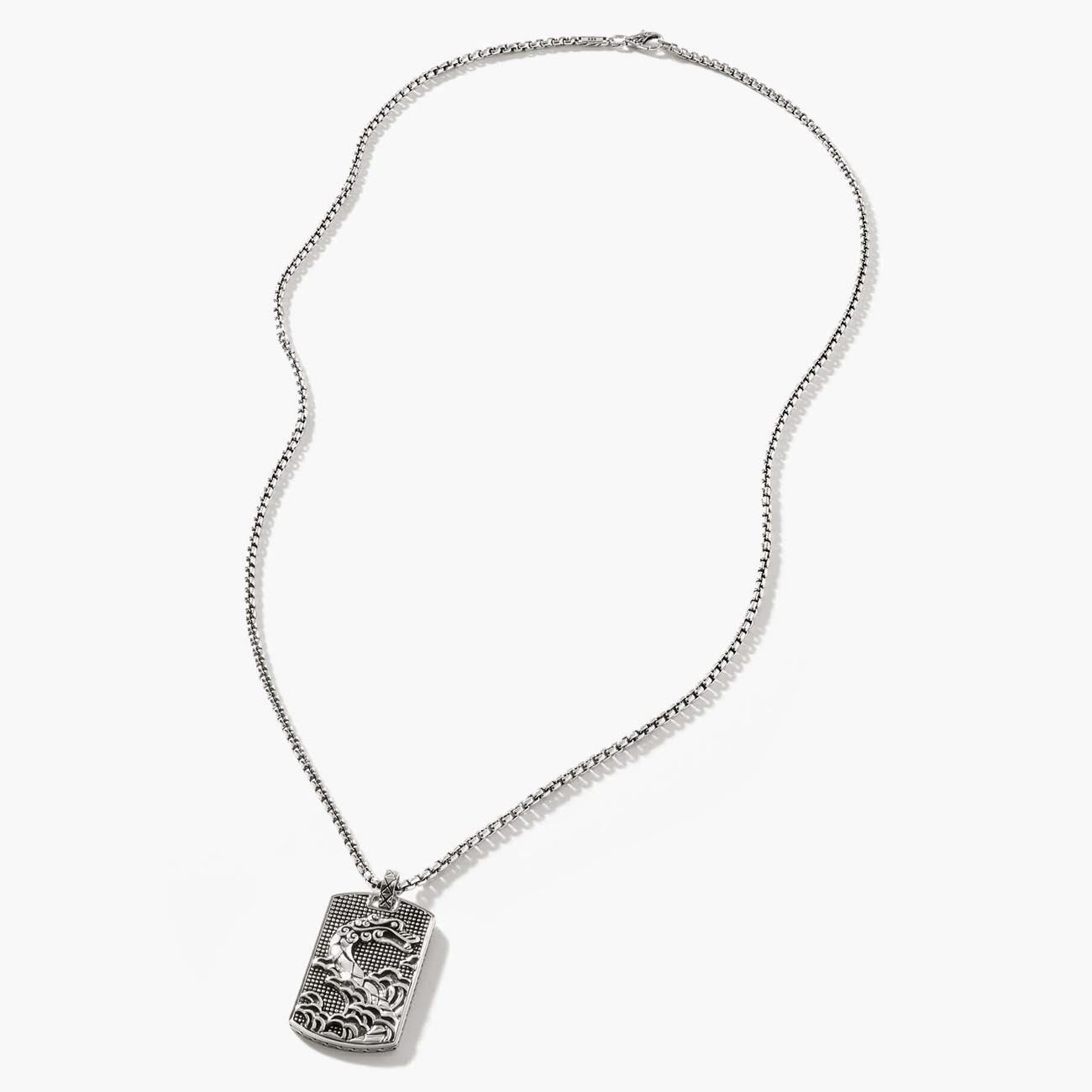 John Hardy Legends Naga Silver Dog Tag Pendant Necklace