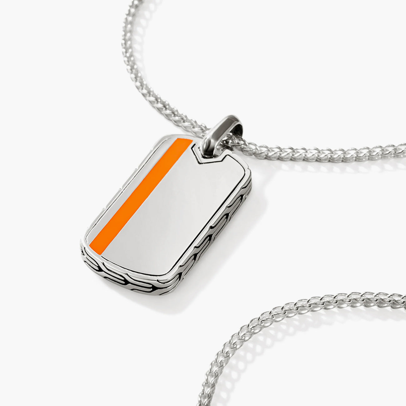 John Hardy ID Sterling Silver Tag Pendant Necklace with Orange Enamel