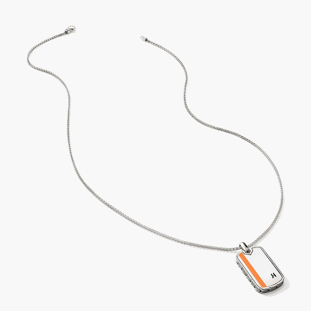 John Hardy ID Sterling Silver Tag Pendant Necklace with Orange Enamel