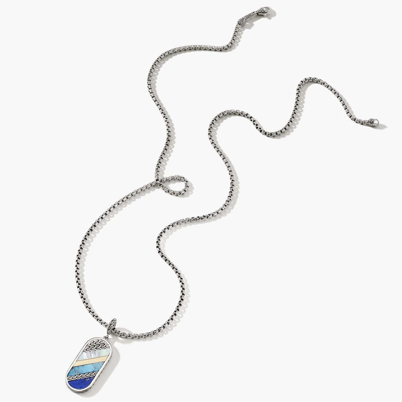 John Hardy Classic Chain 18K Two Tone Box Chain with Mixed Stone Pendant