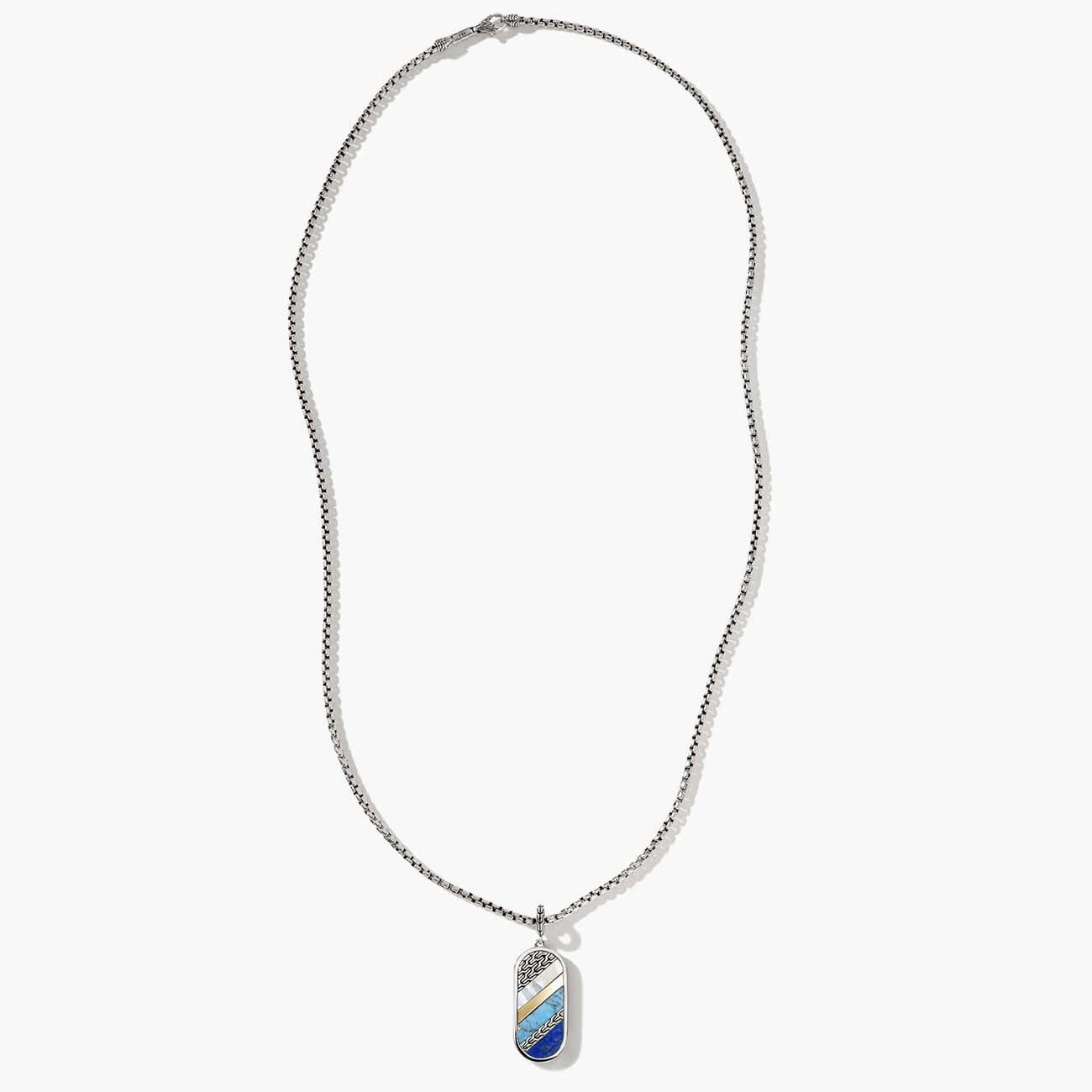 John Hardy Classic Chain 18K Two Tone Box Chain with Mixed Stone Pendant