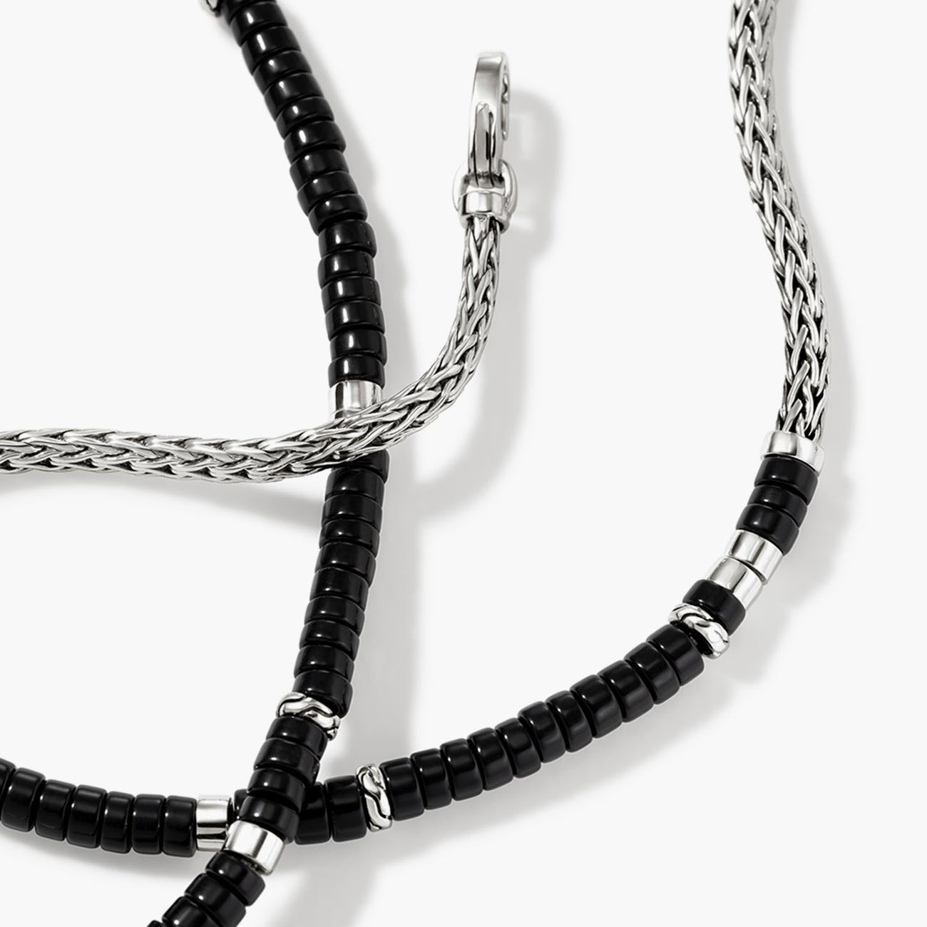 John Hardy Heishi Silver Slim Chain Necklace with Black Onyx