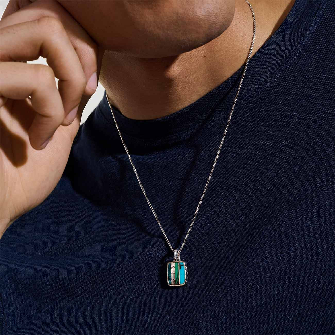 John Hardy Carved Chain Turquoise Pendant Necklace