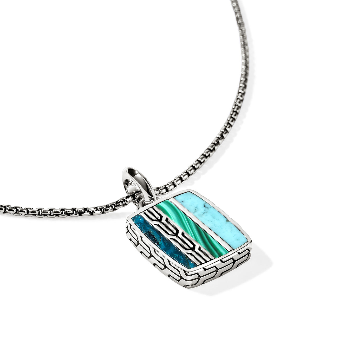 John Hardy Carved Chain Turquoise Pendant Necklace