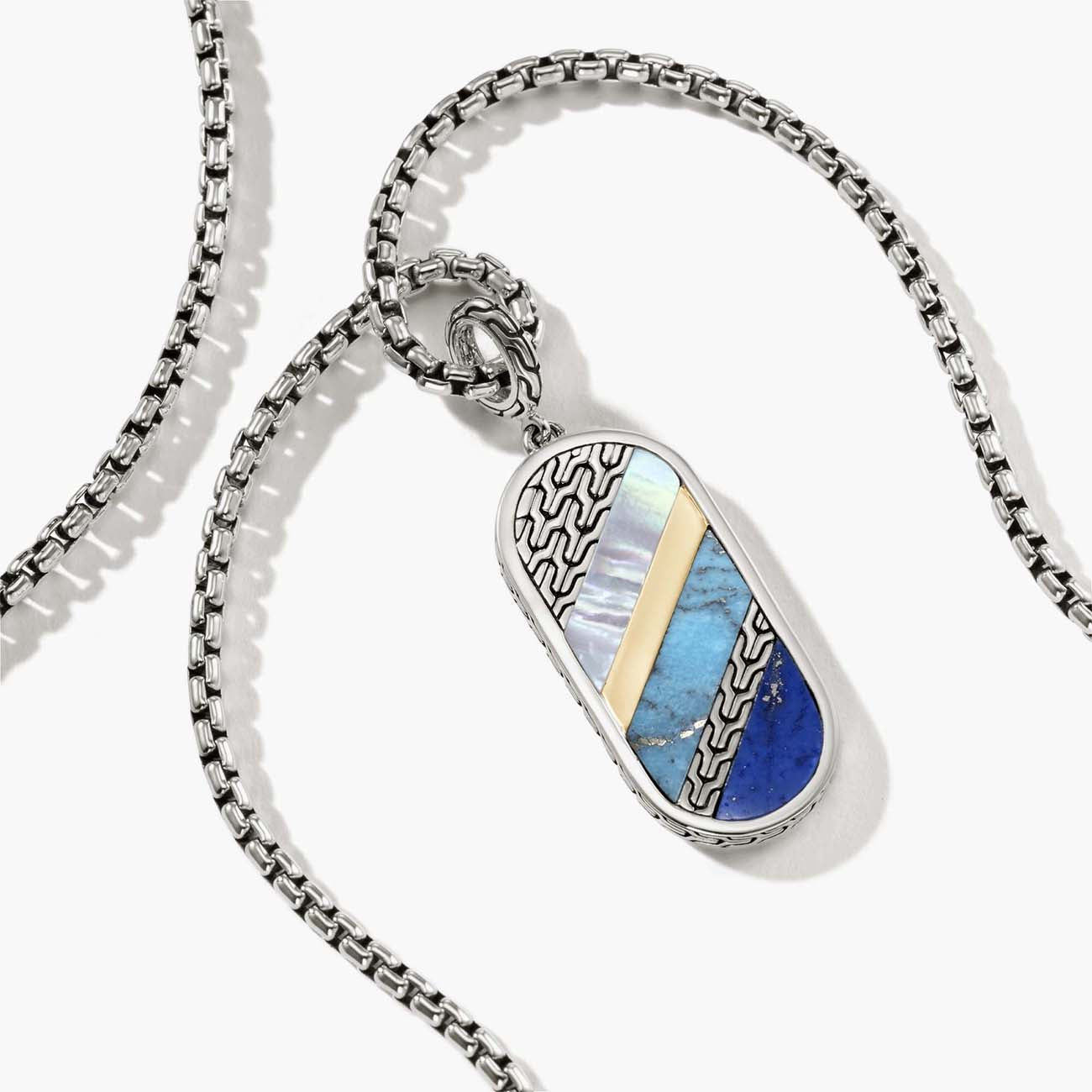 John Hardy Classic Chain 18K Two Tone Box Chain with Mixed Stone Pendant