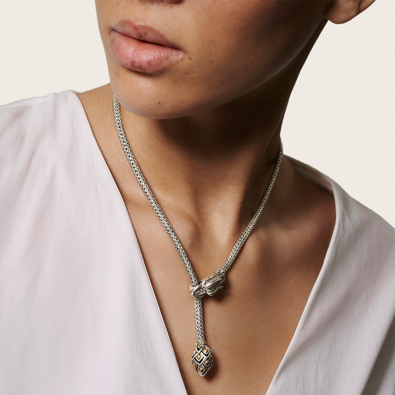 John Hardy Naga Silver & Gold Dragon Lariat Necklace