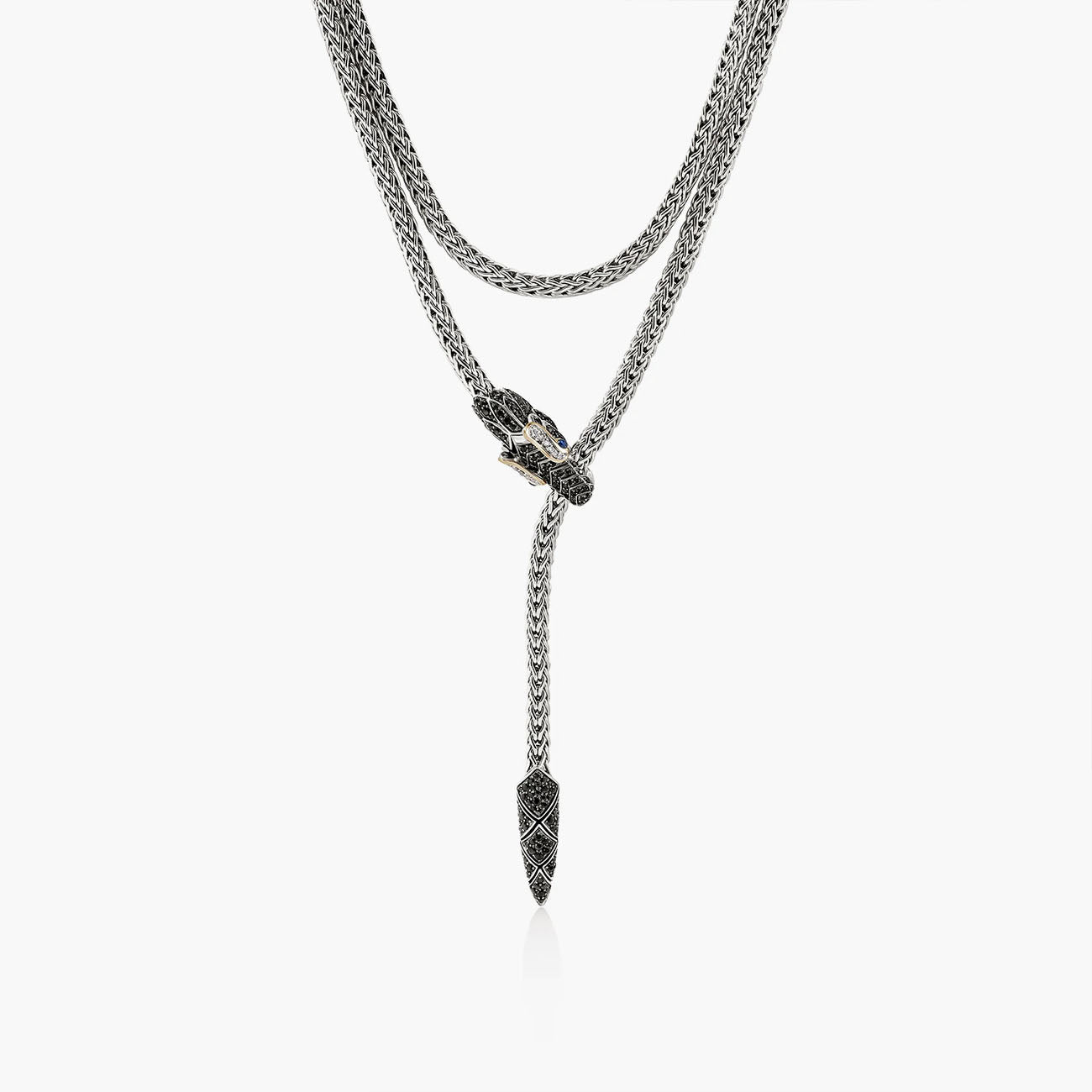 John Hardy Silver and Gold Naga Necklace with Black Sapphires