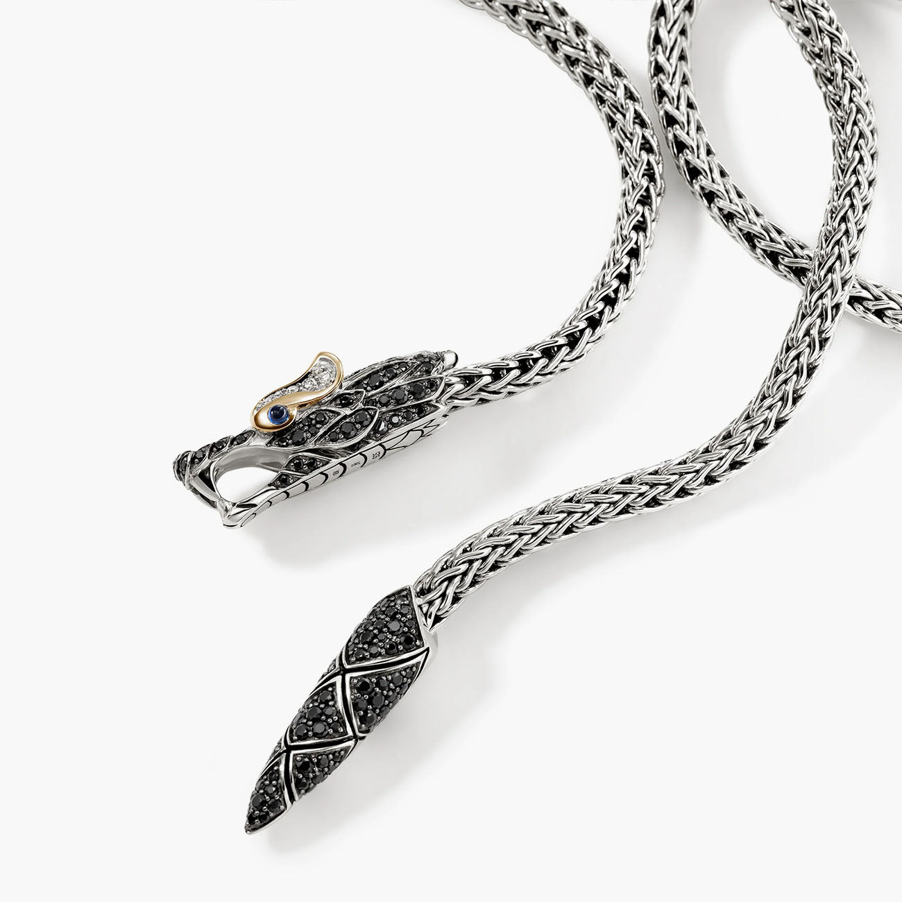John Hardy Silver and Gold Naga Necklace with Black Sapphires