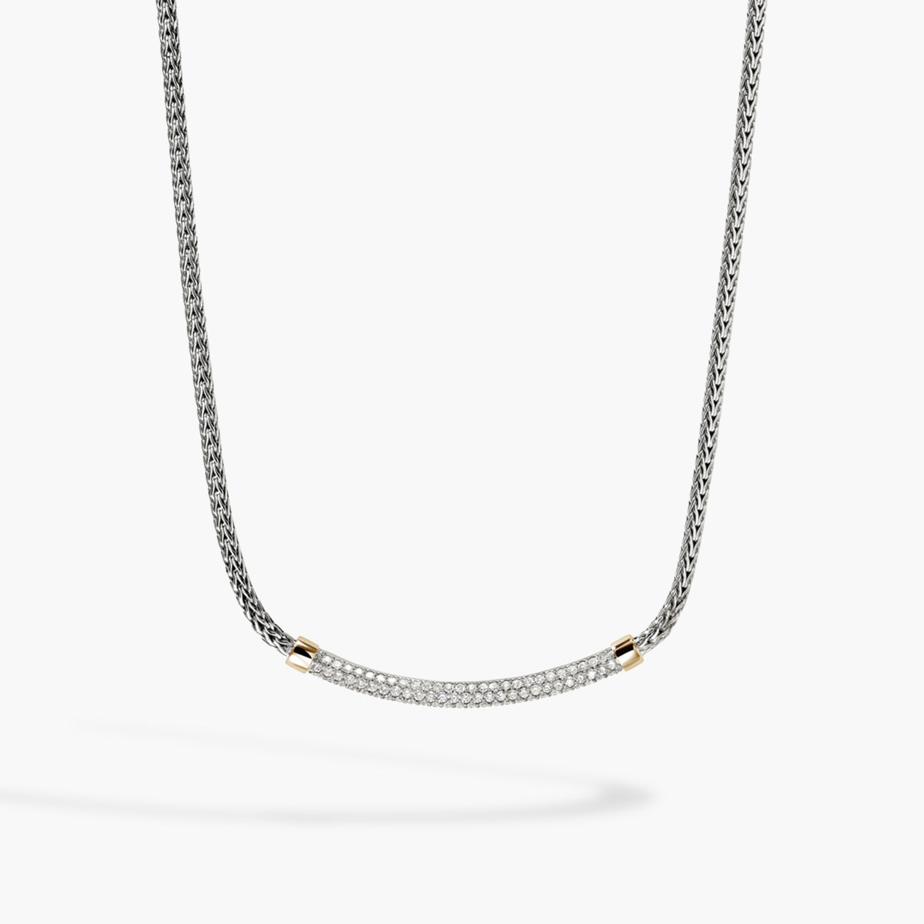 John Hardy Essential Pave Diamond Two-Tone Bar Necklace - 2.5mm
