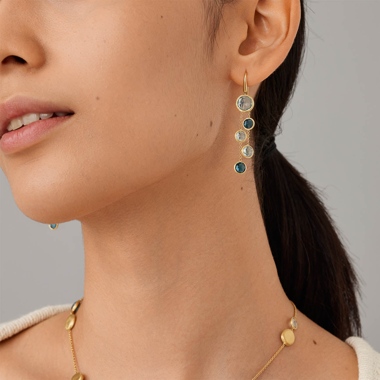 Marco Bicego Jaipur Yellow Gold Mixed Blue Topaz Dangle Drop Earrings