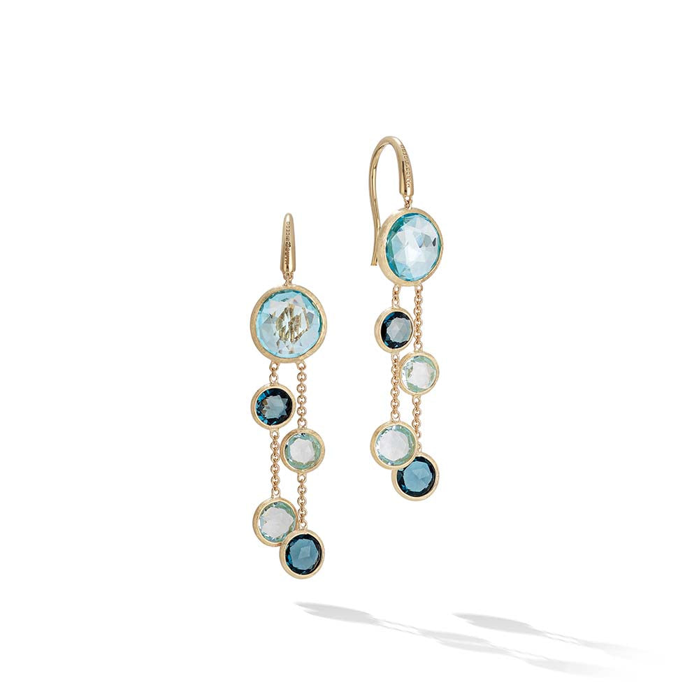 Marco Bicego Jaipur Yellow Gold Mixed Blue Topaz Dangle Drop Earrings