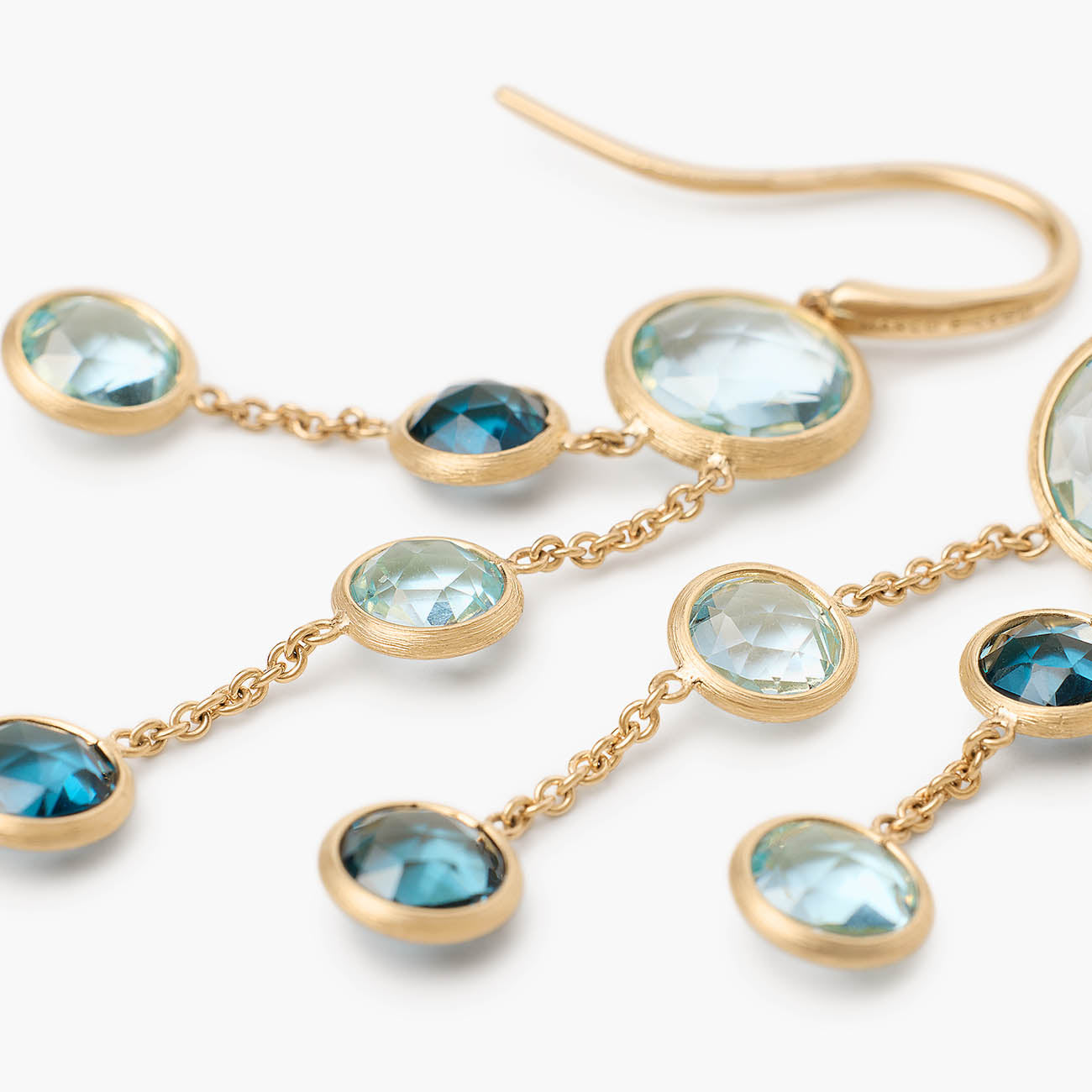Marco Bicego Jaipur Yellow Gold Mixed Blue Topaz Dangle Drop Earrings