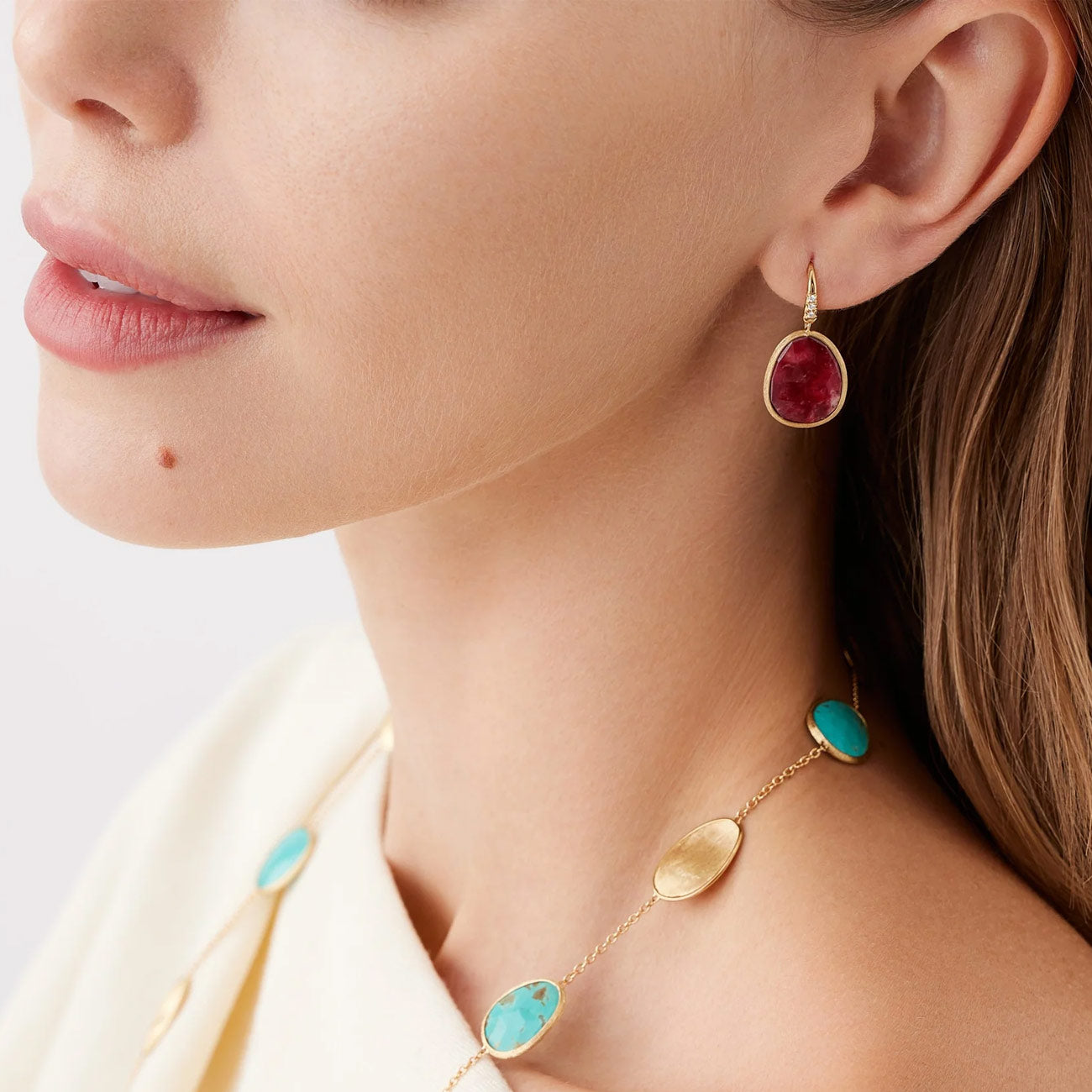 Marco Bicego Lunaria Thulite and Diamond Drop Earrings