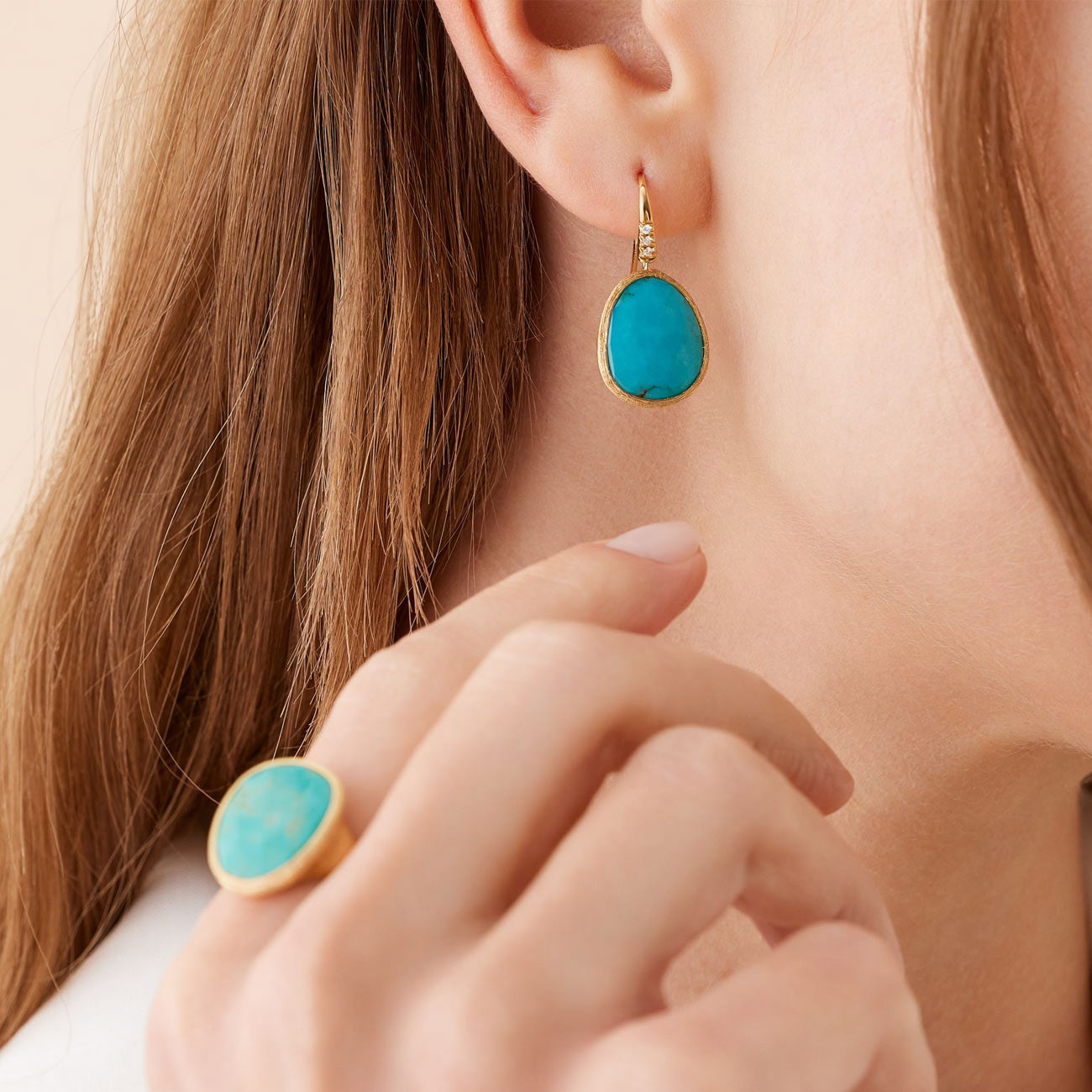 Marco Bicego Lunaria Turquoise and Diamond Drop Earrings