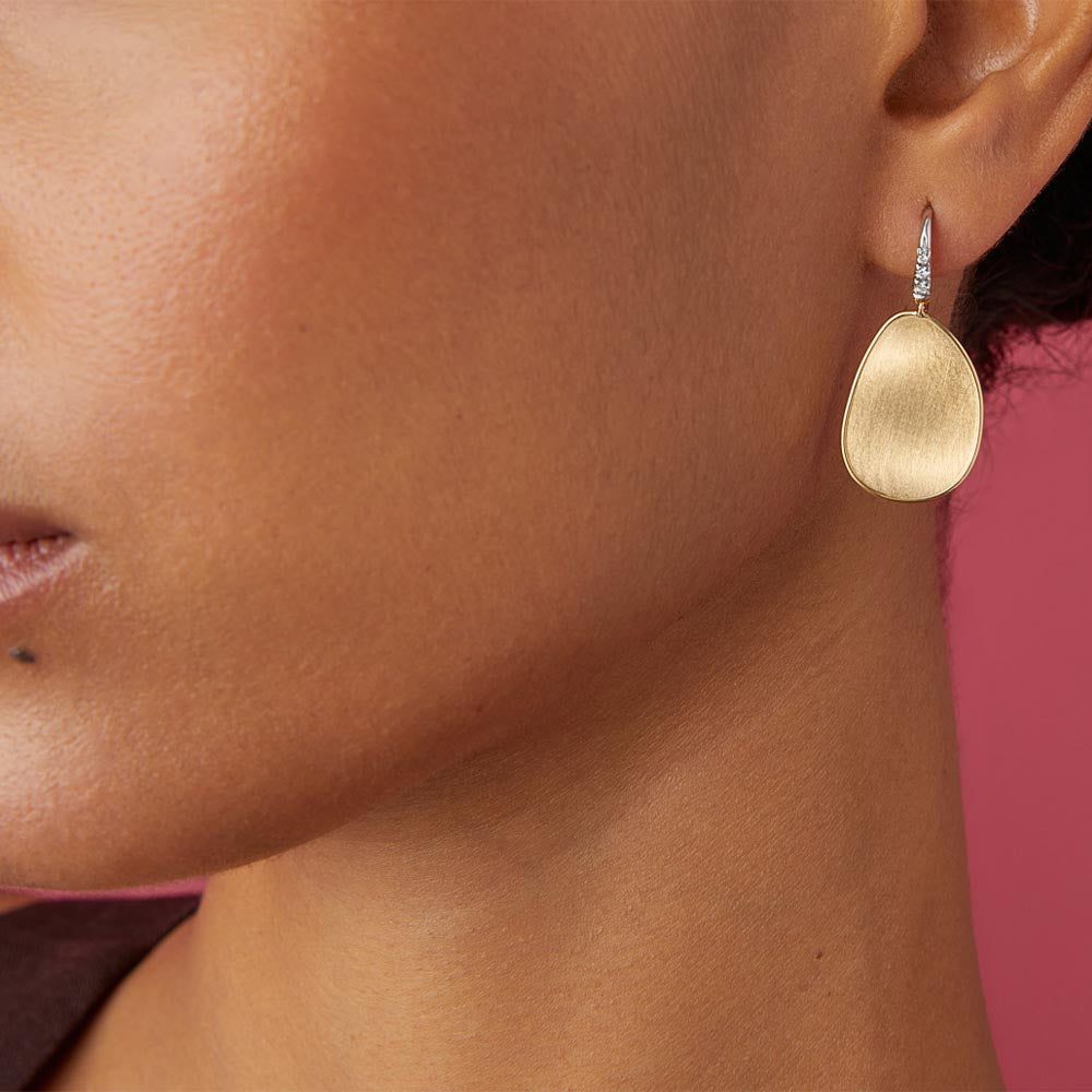 Marco Bicego Lunaria Yellow Gold Diamond Leaf Drop Earrings