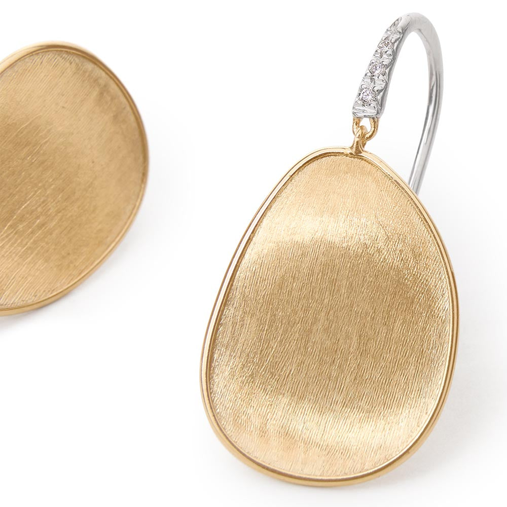Marco Bicego Lunaria Yellow Gold Diamond Leaf Drop Earrings