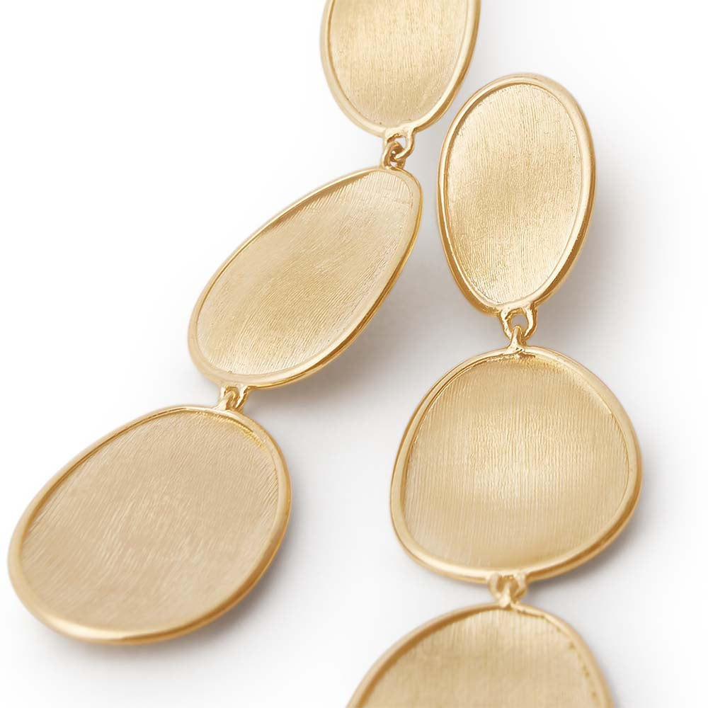 Marco Bicego Lunaria Yellow Gold Oval Leaf Three Tier Drop Earrings