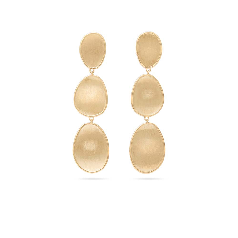 Marco Bicego Lunaria Yellow Gold Oval Leaf Three Tier Drop Earrings