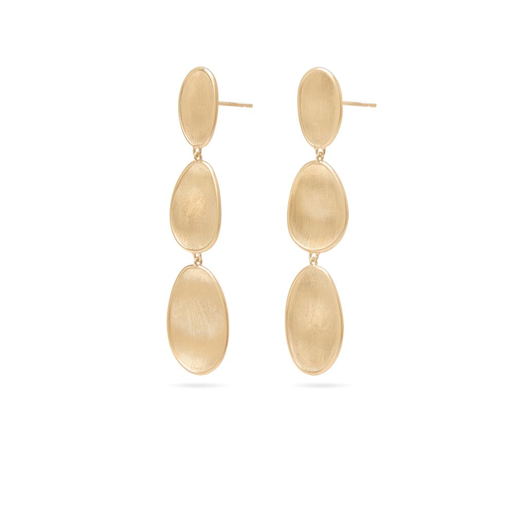 Marco Bicego Lunaria Yellow Gold Oval Leaf Three Tier Drop Earrings