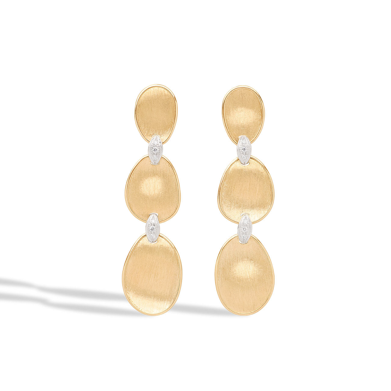 Marco Bicego Lunaria Yellow Gold Diamond Three Tier Drop Earrings